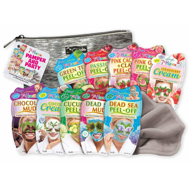 7th Heaven Pamper and Party 12pc Face Mask & Cosmetics Bag Gift Set